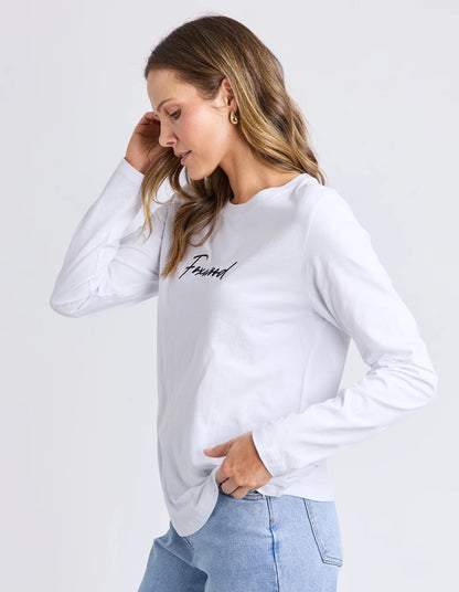Side angle of Foxwood Signature Long Sleeve Tee