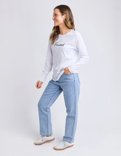 Women’s curved hem long sleeve top — side profile
