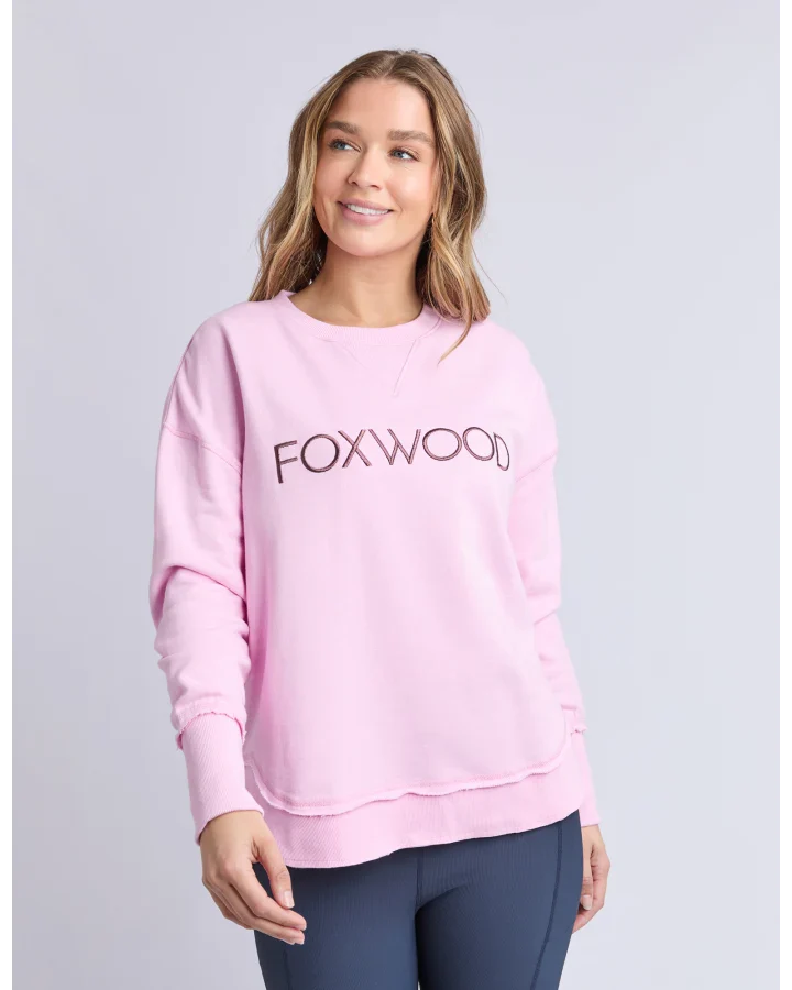 Foxwood Simplified Metallic Crew - Bright Pink | Women's Relaxed Fit Cotton Sweatshirt
