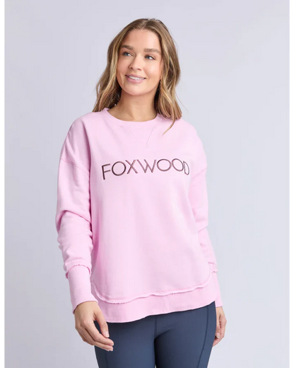 Foxwood Simplified Metallic Crew - Bright Pink | Women's Relaxed Fit Cotton Sweatshirt