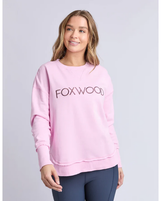 Foxwood Simplified Metallic Crew - Bright Pink | Women's Relaxed Fit Cotton Sweatshirt