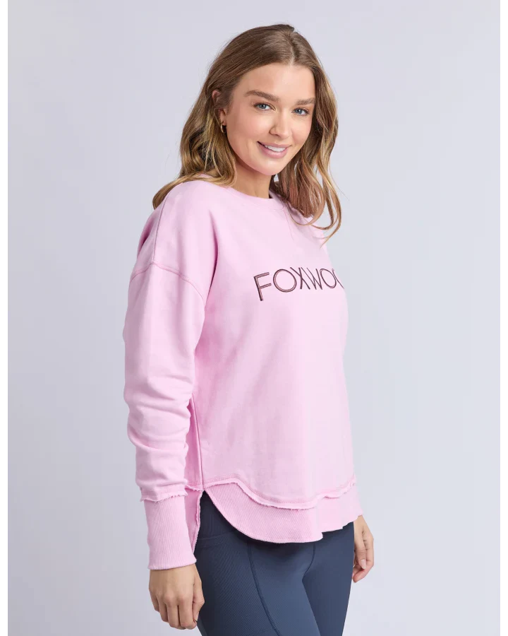 Foxwood Simplified Metallic Crew - Bright Pink | Women's Relaxed Fit Cotton Sweatshirt