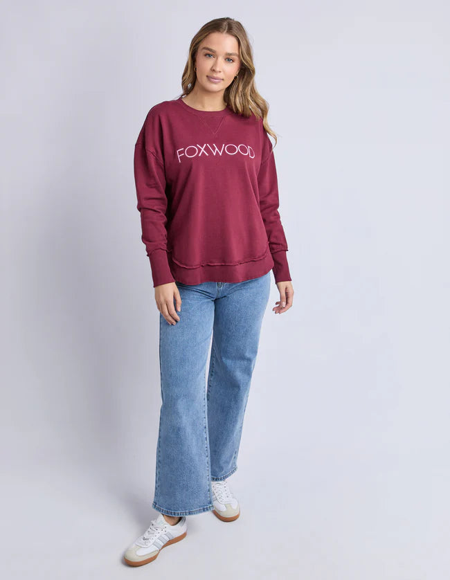 Foxwood Simplified Metallic Crew - Port | Women's Relaxed Fit Cotton Sweatshirt