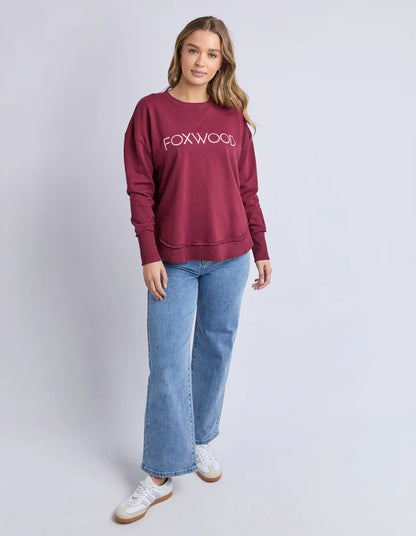 Foxwood Simplified Metallic Crew - Port | Women's Relaxed Fit Cotton Sweatshirt