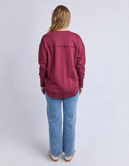 Back view of the Foxwood Simplified Metallic Crew in Port — Salt & Honey NZ

