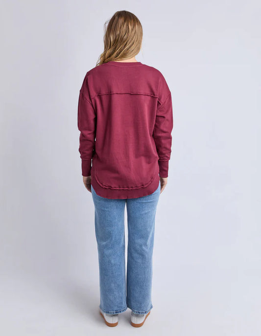 Back view of the Foxwood Simplified Metallic Crew in Port — Salt & Honey NZ

