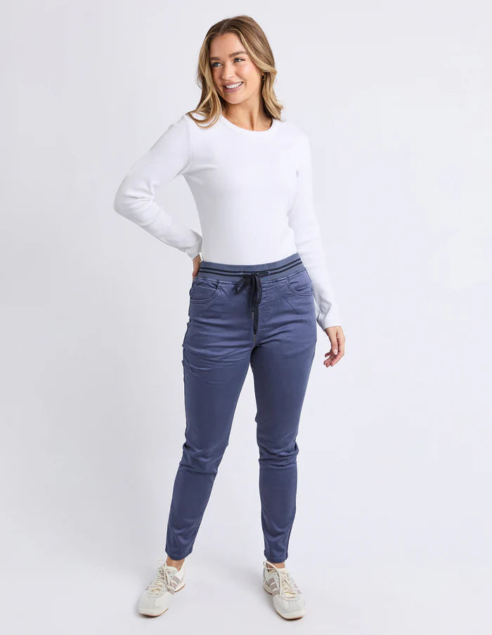 Women’s blue stretch cotton joggers by Foxwood Clothing