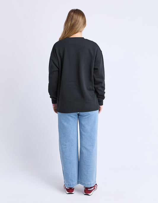 Foxwood Thorn Crew - Black | Oversized Floral Graphic Cotton Sweatshirt