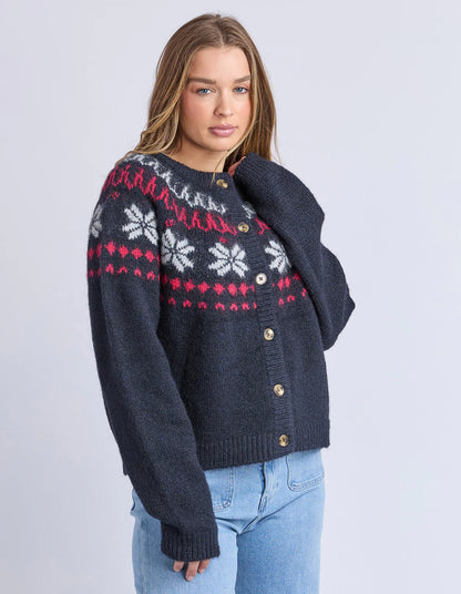Foxwood Verbier Knit Crew Cardigan - Dark Sapphire | Women's Fair Isle Inspired Knit Cardi