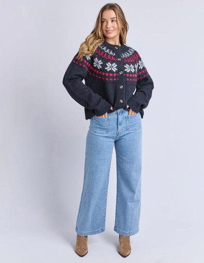Foxwood Verbier Knit Crew Cardigan - Dark Sapphire | Women's Fair Isle Inspired Knit Cardi