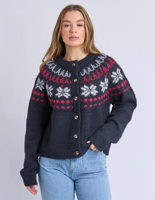 Foxwood Verbier Knit Crew Cardigan - Dark Sapphire | Women's Fair Isle Inspired Knit Cardi