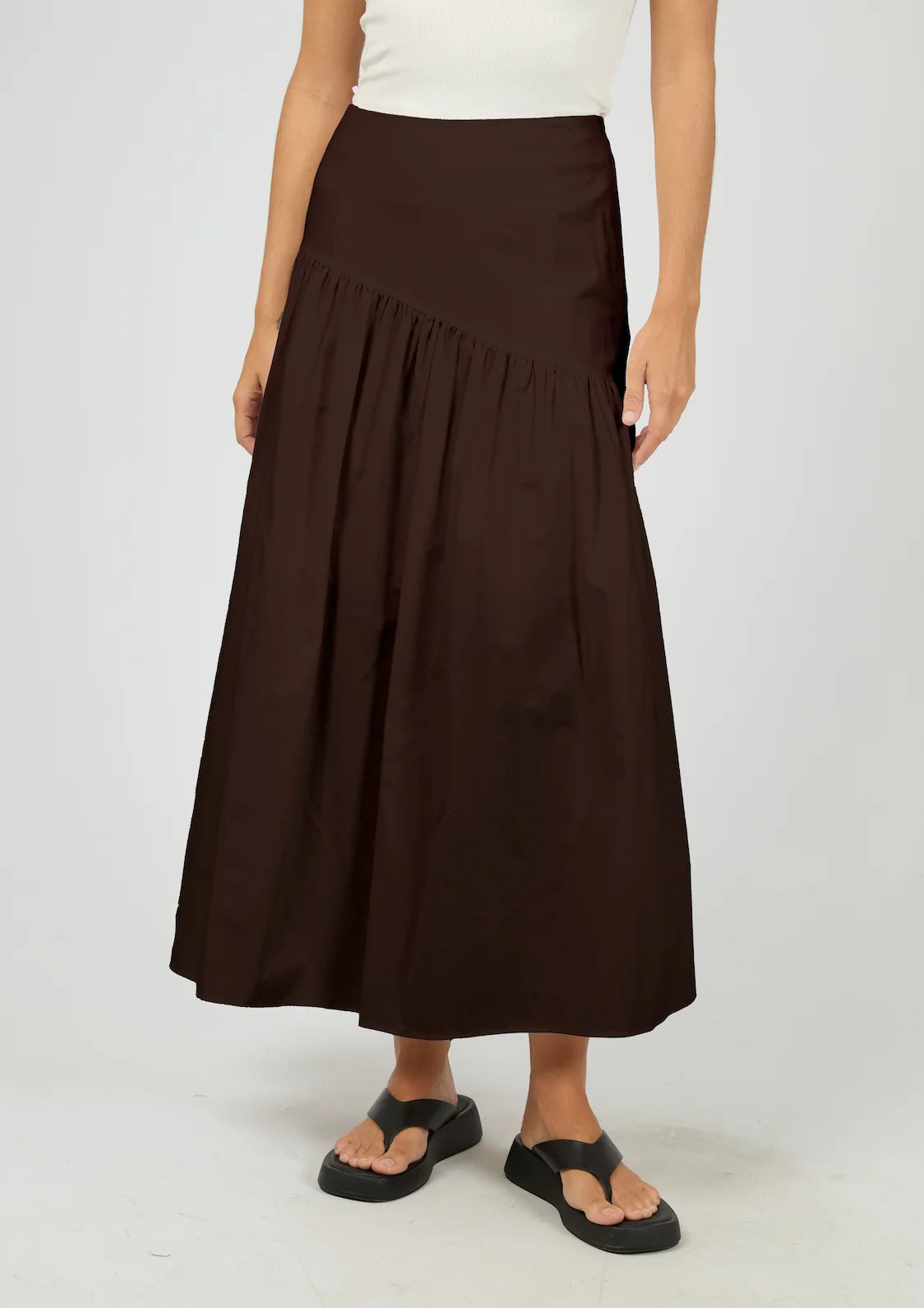 All About Eve Essential Asymmetrical Maxi Skirt - Brown | Women’s Cotton Skirt