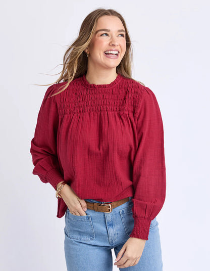 Foxwood Whitney Top - Rhubarb Red | Women’s Cotton Shirred Top