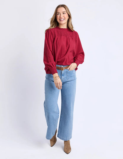 Foxwood Whitney Top - Rhubarb Red | Women’s Cotton Shirred Top