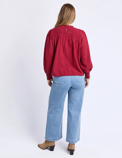 Foxwood Whitney Top - Rhubarb Red | Women’s Cotton Shirred Top