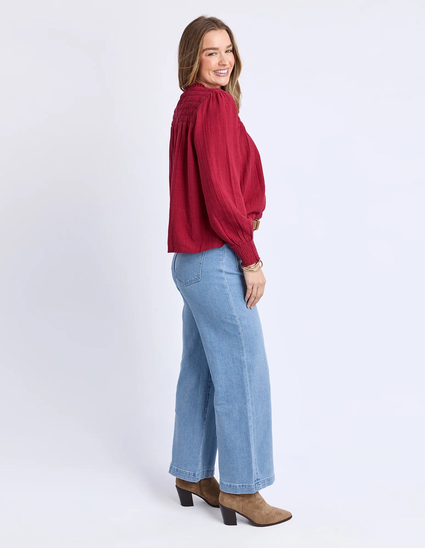 Foxwood Whitney Top - Rhubarb Red | Women’s Cotton Shirred Top