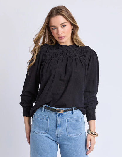 Foxwood Whitney Top - Black | Women’s Cotton Shirred Top