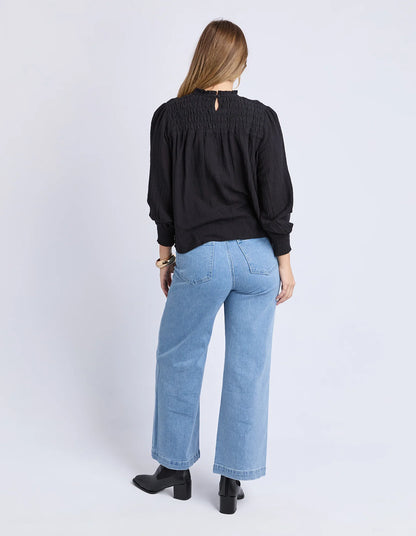 Foxwood Whitney Top - Black | Women’s Cotton Shirred Top