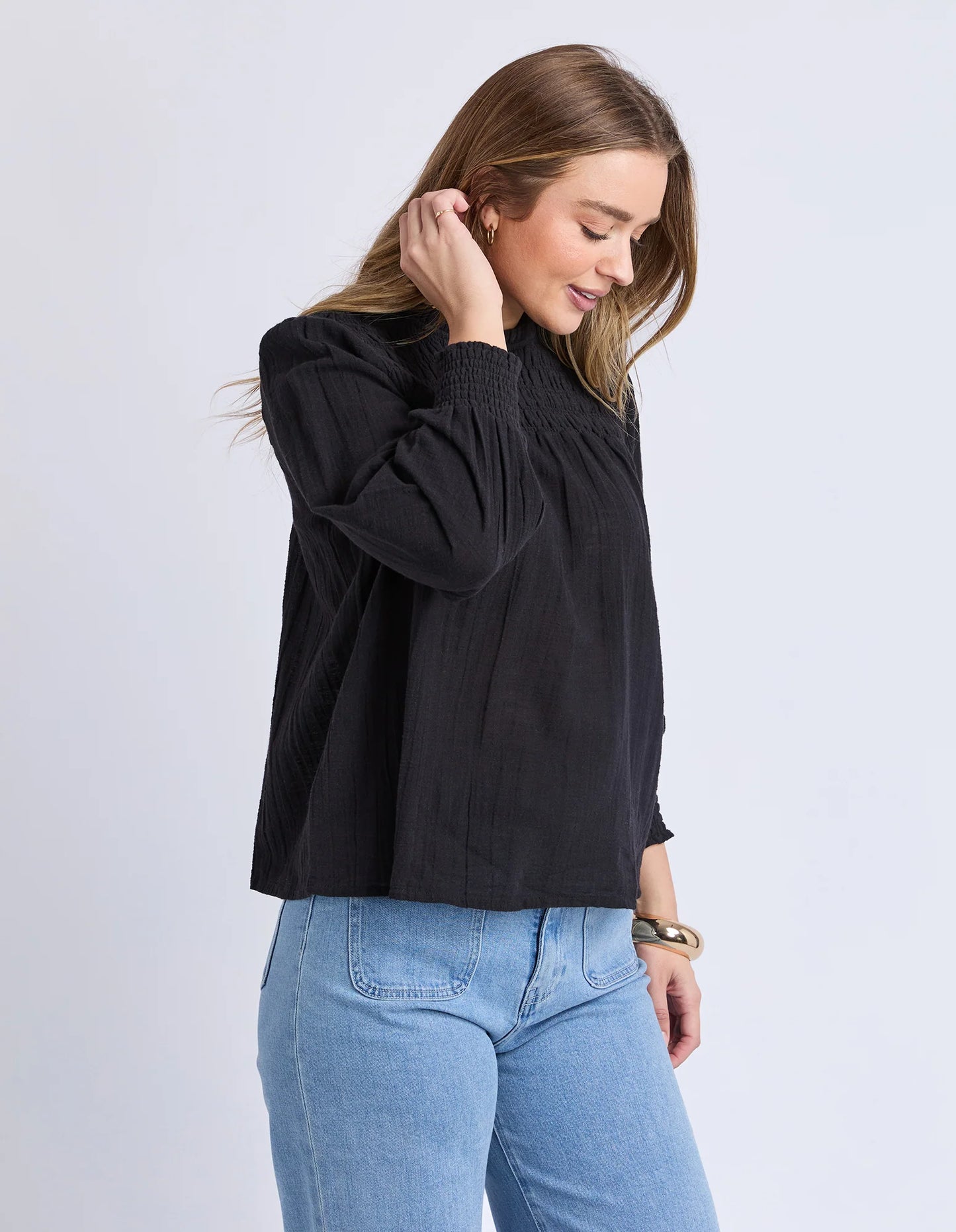 Foxwood Whitney Top - Black | Women’s Cotton Shirred Top