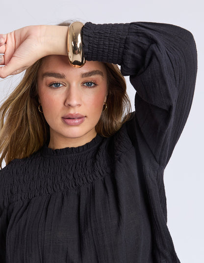 Foxwood Whitney Top - Black | Women’s Cotton Shirred Top