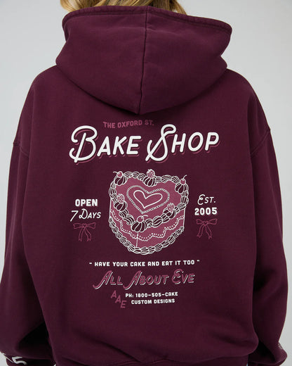 All About Eve Bake Shop Box Hoodie - Wine | Women’s Graphic Hoodie