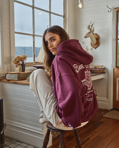 All About Eve Bake Shop Box Hoodie - Wine | Women’s Graphic Hoodie