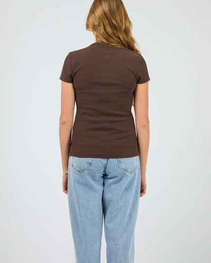 Silent Theory Button Up Short Sleeve Tee - Chocolate | Women’s Ribbed Everyday T-Shirt