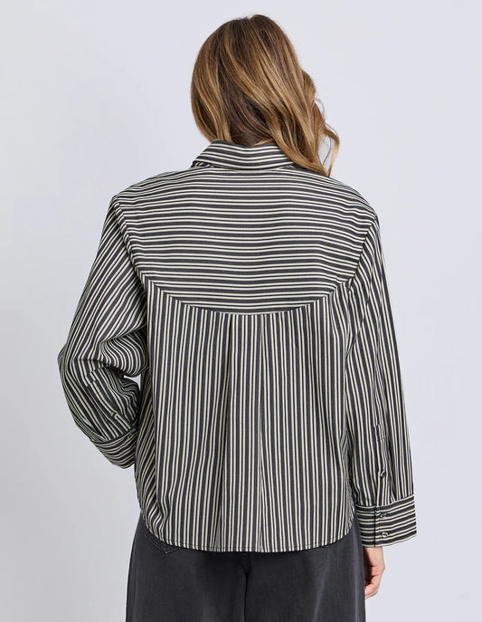 Foxwood Ramona Crop Shirt - Charcoal & White Stripe | Women's Relaxed Cropped Striped Shirt