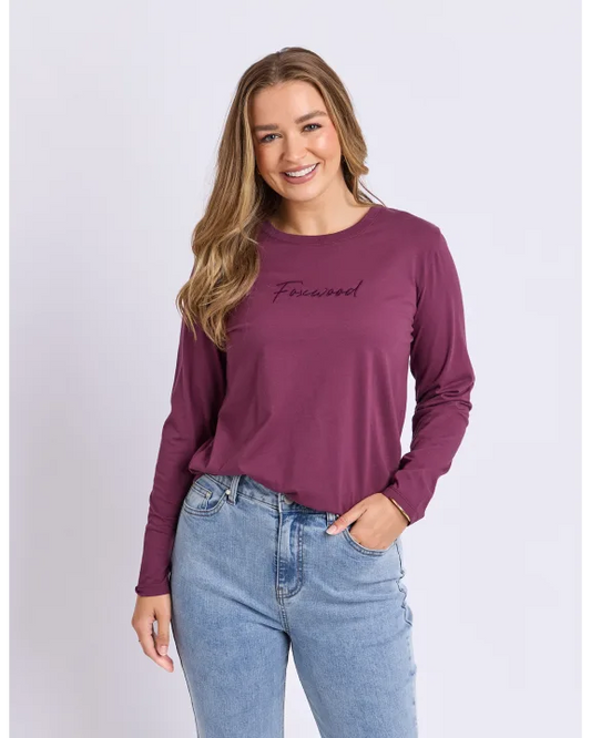 Foxwood Signature Long Sleeve Tee - Plum | Women’s Everyday Layering Essential