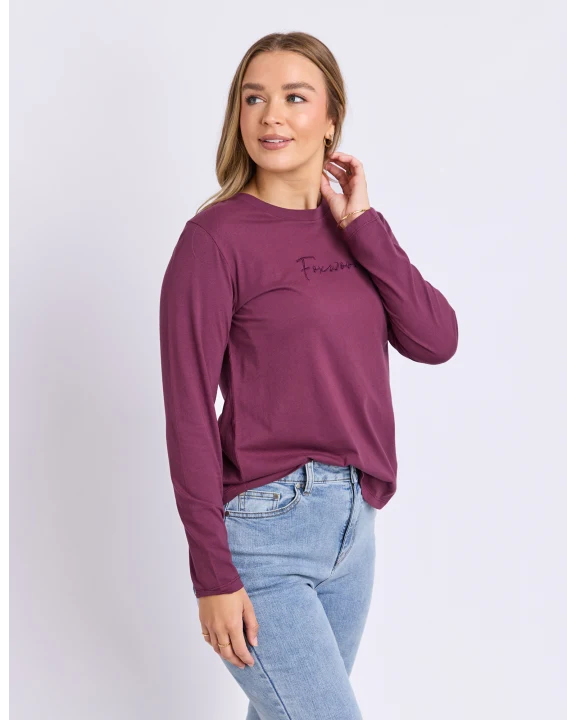 Foxwood Signature Long Sleeve Tee - Plum | Women’s Everyday Layering Essential