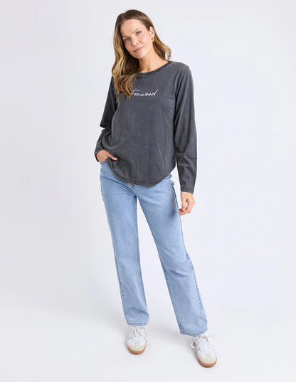 Foxwood Signature Long Sleeve Tee - Washed Black | Women’s Everyday Layering Essential