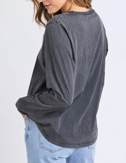 Foxwood Signature Long Sleeve Tee - Washed Black | Women’s Everyday Layering Essential