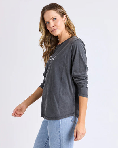 Foxwood Signature Long Sleeve Tee - Washed Black | Women’s Everyday Layering Essential