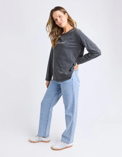 Foxwood Signature Long Sleeve Tee - Washed Black | Women’s Everyday Layering Essential