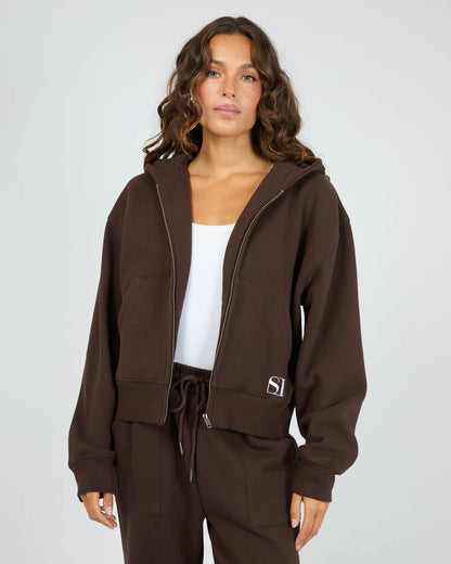 Silent Luxe Zip Thru Hoodie - Chocolate | Women's Cotton Fleece Zip Hoodie