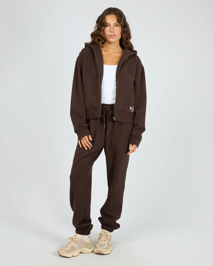 Silent Luxe Zip Thru Hoodie - Chocolate | Women's Cotton Fleece Zip Hoodie