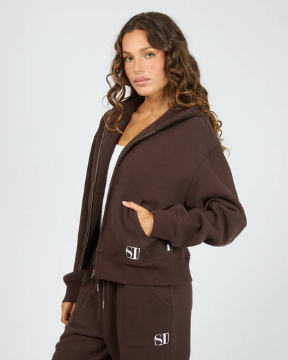 Silent Luxe Zip Thru Hoodie - Chocolate | Women's Cotton Fleece Zip Hoodie