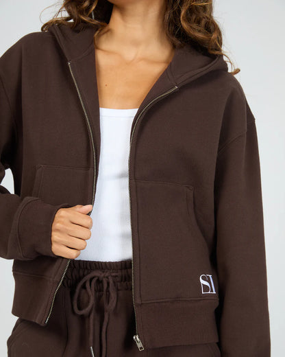 Silent Luxe Zip Thru Hoodie - Chocolate | Women's Cotton Fleece Zip Hoodie
