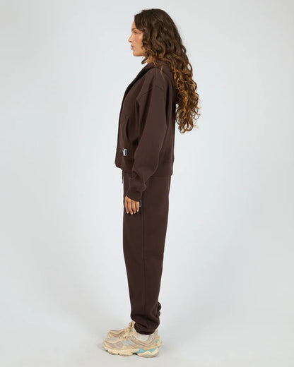 Silent Luxe Zip Thru Hoodie - Chocolate | Women's Cotton Fleece Zip Hoodie
