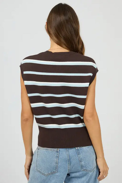Silent Theory Anita Knit Vest - Chocolate | Stripe Button Front Knit Top