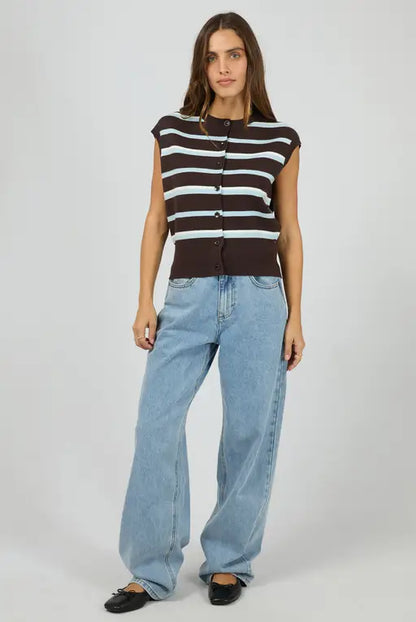 Silent Theory Anita Knit Vest - Chocolate | Stripe Button Front Knit Top