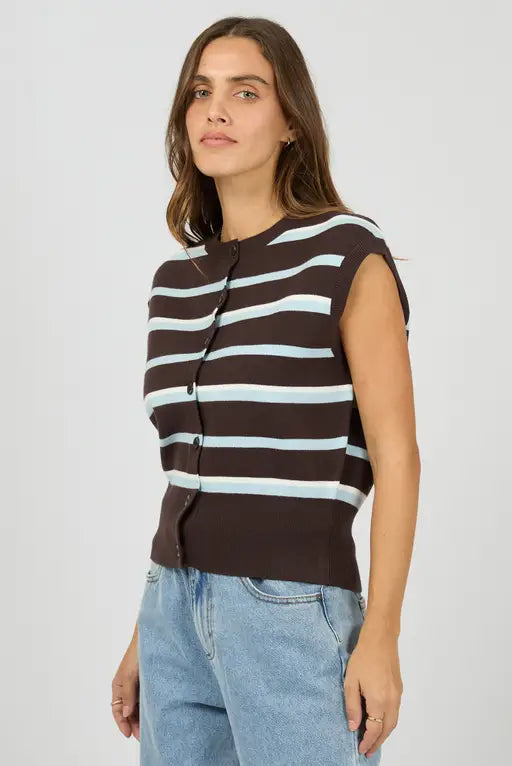 Silent Theory Anita Knit Vest - Chocolate | Stripe Button Front Knit Top
