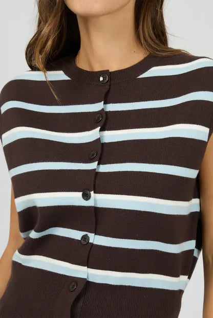 Silent Theory Anita Knit Vest - Chocolate | Stripe Button Front Knit Top