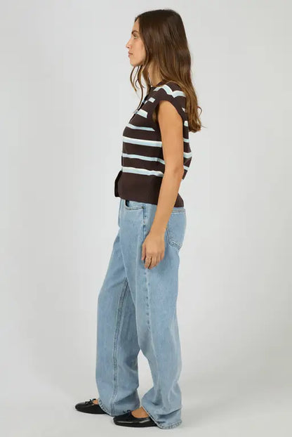 Silent Theory Anita Knit Vest - Chocolate | Stripe Button Front Knit Top