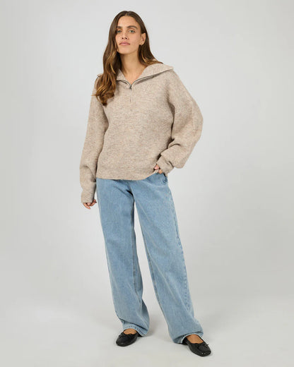 Silent Theory Bonni Knit Quarter Zip Jumper - Brown | Women's Quarter Zip Sweater