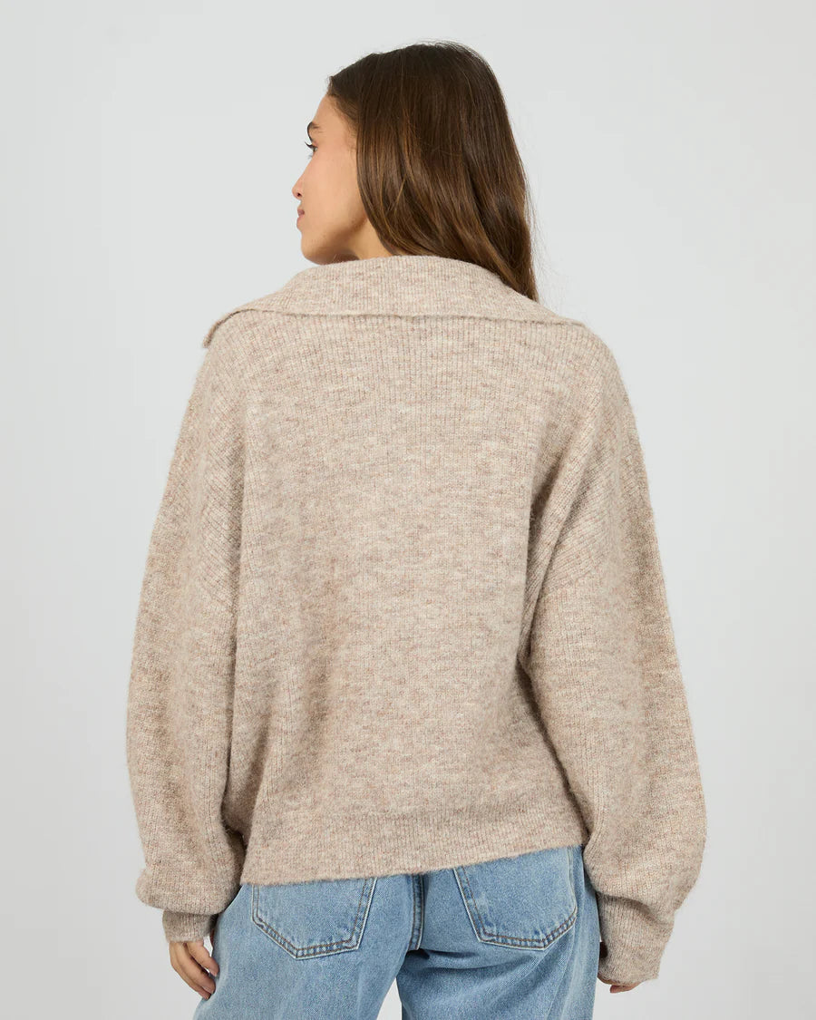 Silent Theory Bonni Knit Quarter Zip Jumper - Brown | Women's Quarter Zip Sweater