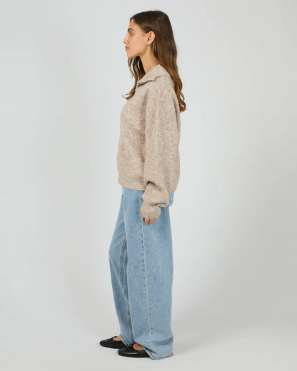 Silent Theory Bonni Knit Quarter Zip Jumper - Brown | Women's Quarter Zip Sweater