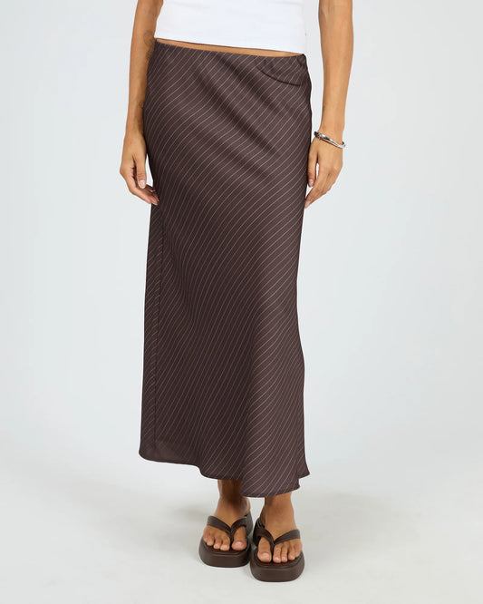 Silent Theory Eden Pinstripe Maxi Skirt - Chocolate | Women's Everyday Slim Fit Maxi Skirt