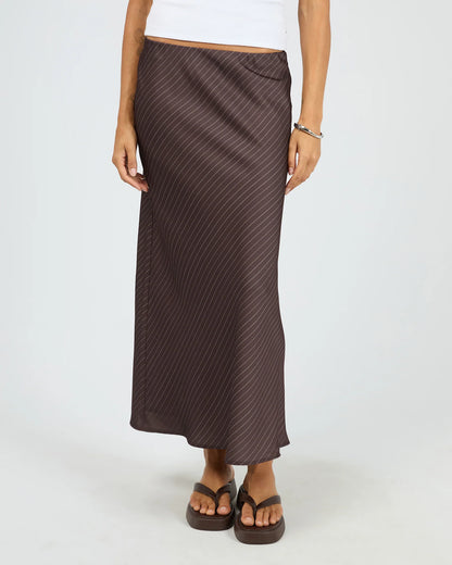 Silent Theory Eden Pinstripe Maxi Skirt - Chocolate | Women's Everyday Slim Fit Maxi Skirt