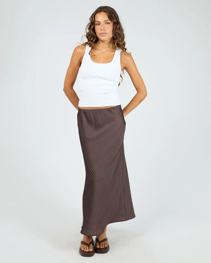 Silent Theory Eden Pinstripe Maxi Skirt - Chocolate | Women's Everyday Slim Fit Maxi Skirt